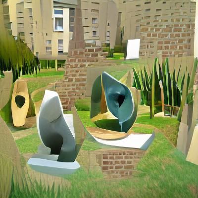 A sculpture garden, low poly, Barbara Hepworth