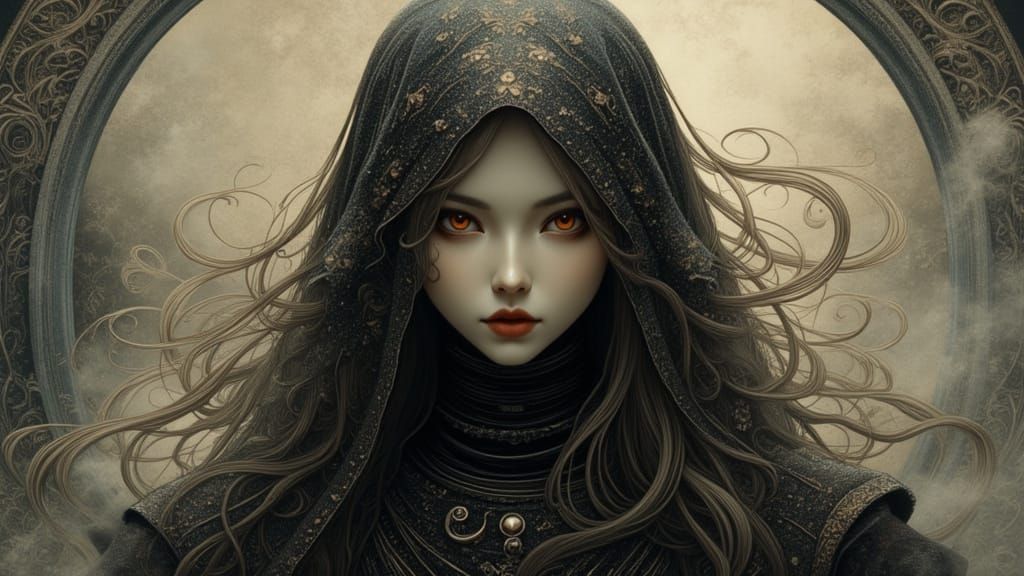 Mysterious Figure Behind Shimmering Veil in Dynamic Light