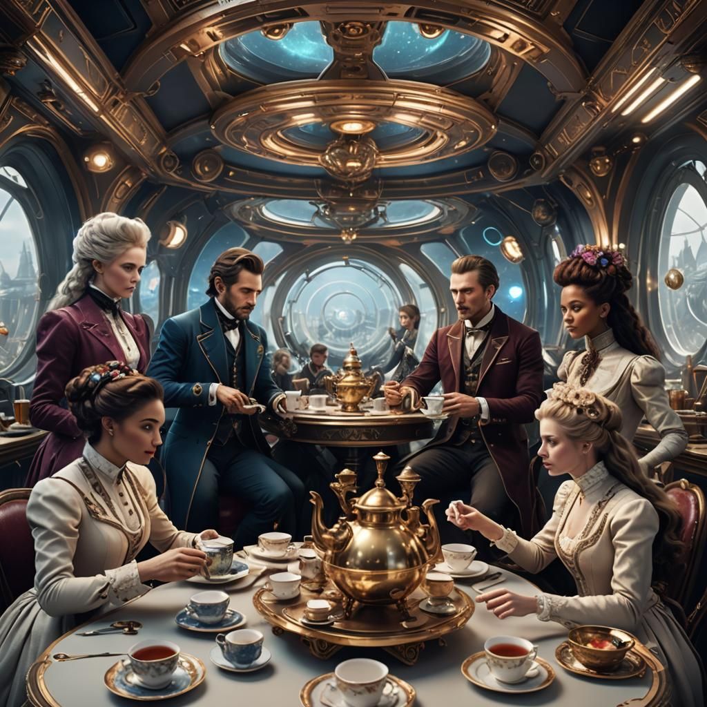 Victorian Tea in a Spaceship, Detailed Matte Painting