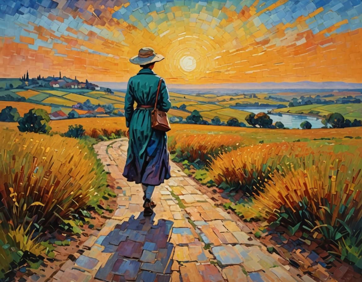 Neo-Impressionist Lady Waits for Traveler