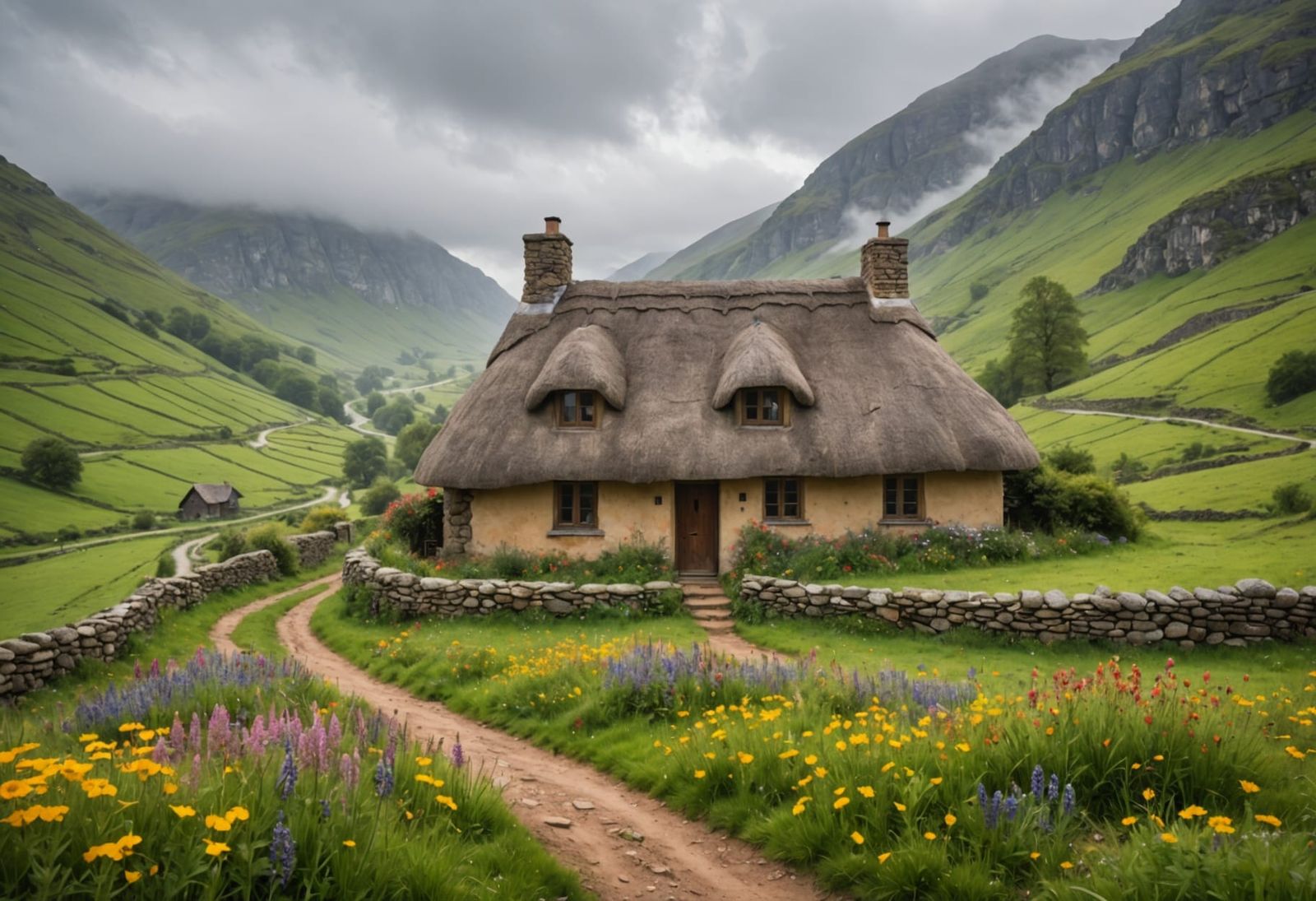 A lone stone cottage