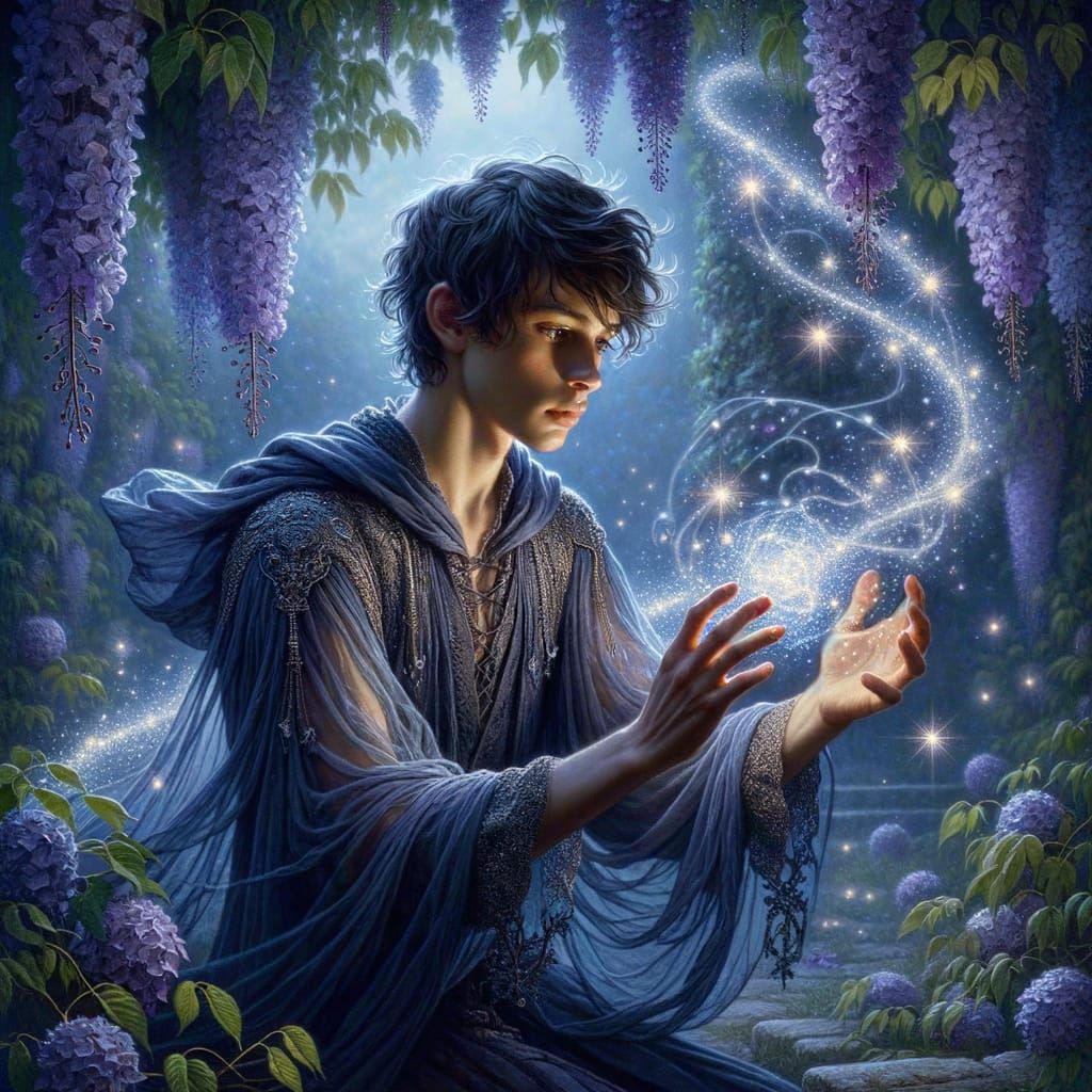 Young Wizard Weaves Starlight Magic in Whimsical Garden