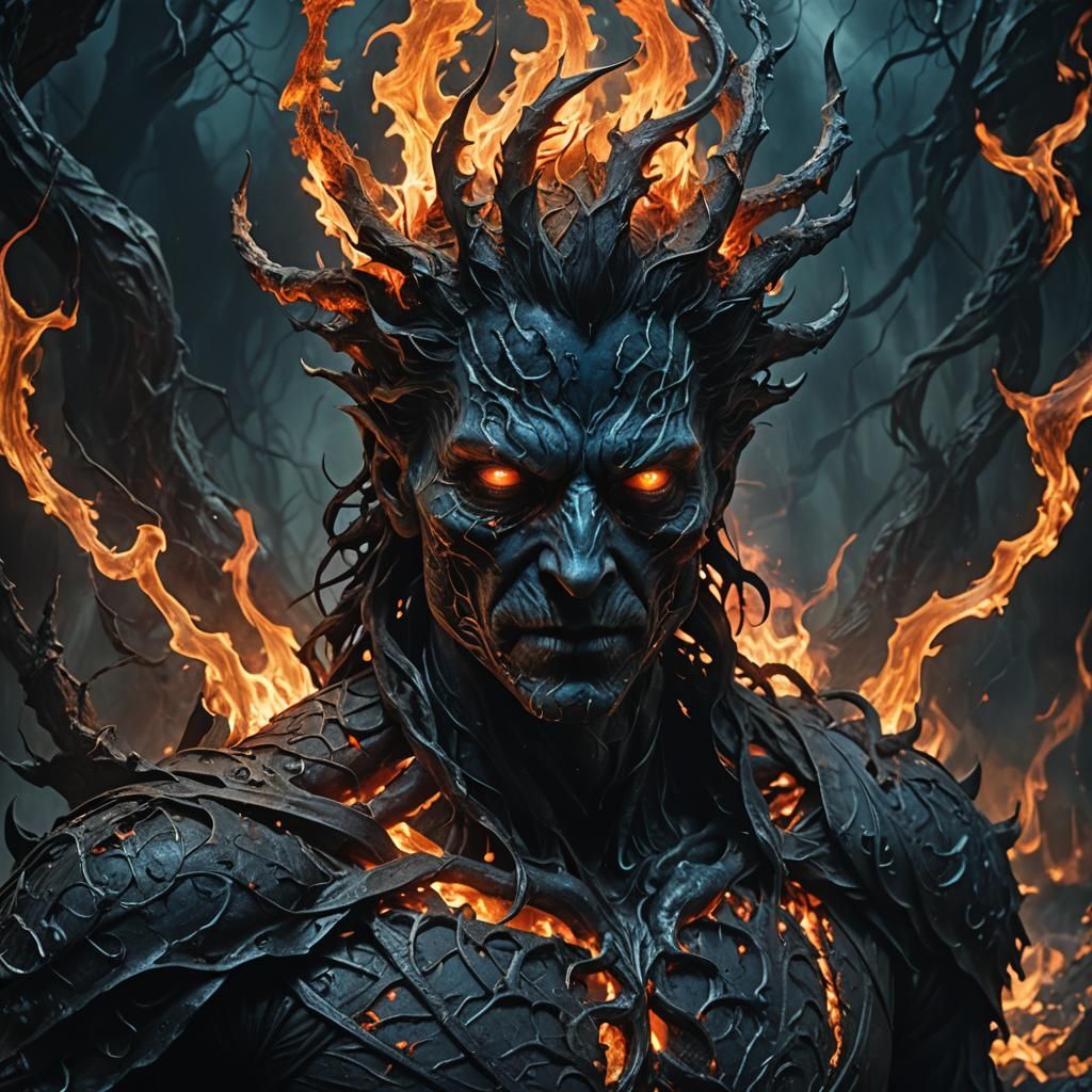 Dark Fantasy Demonic Figure Emerging from Hell