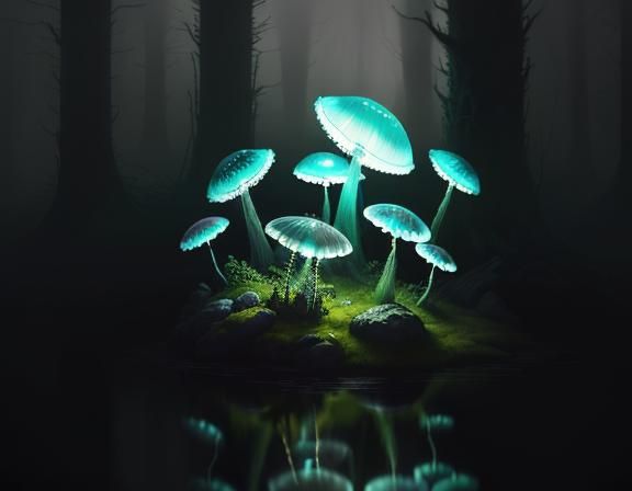 Mystical Forest: Jellyfish and Toadstool in Digital Art