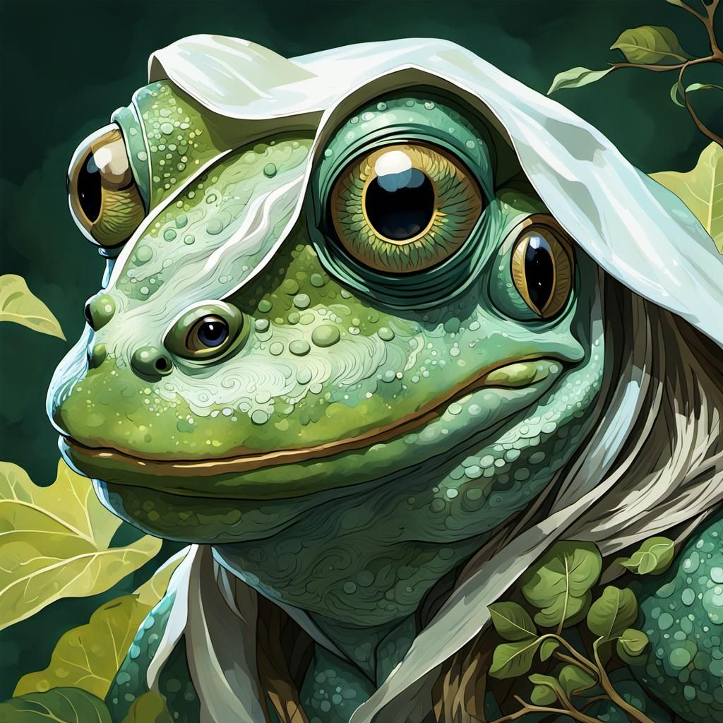 Frog with White Hair in Art Nouveau Style