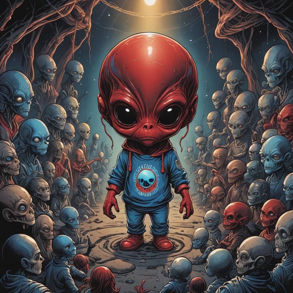 Red and Blue Alien Concert Art
