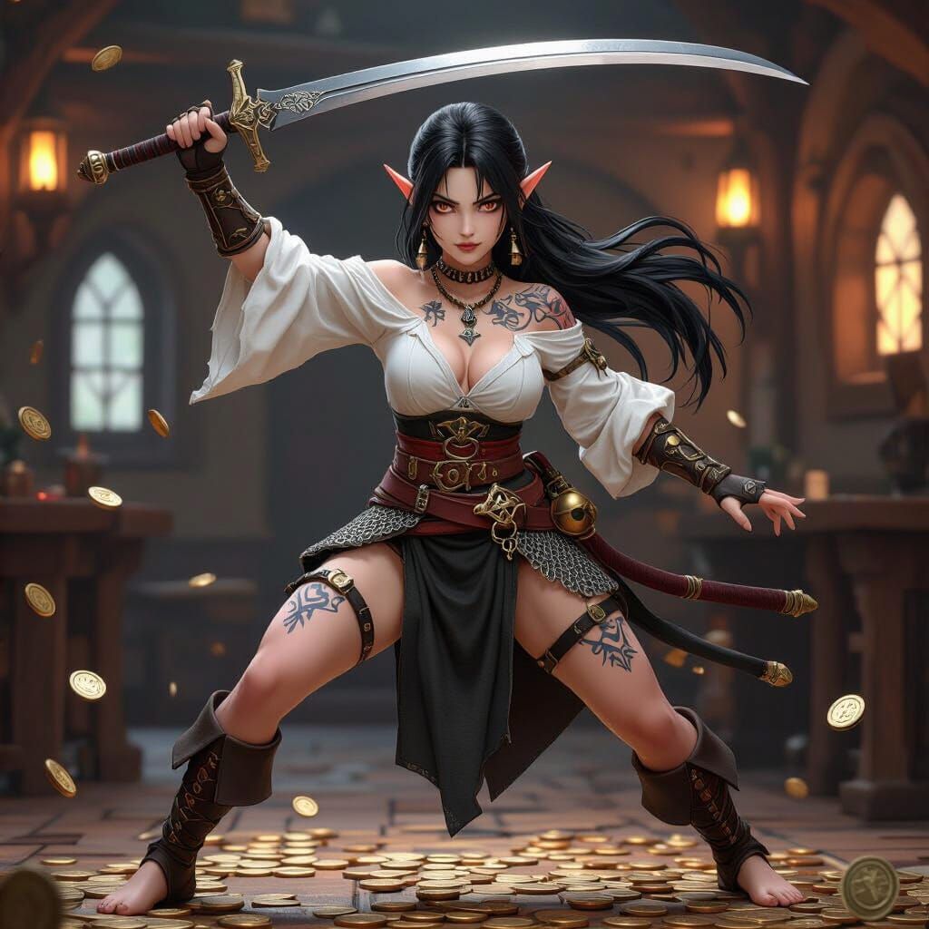 Half-Elf Warrior's Dance in 3D Anime Style