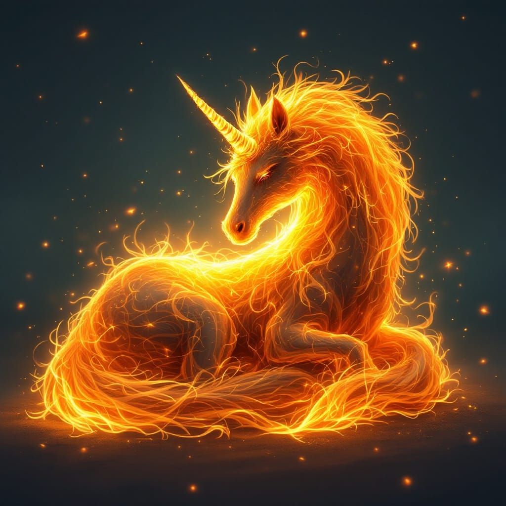 Fiery Unicorn Creature in Matte Painting Style