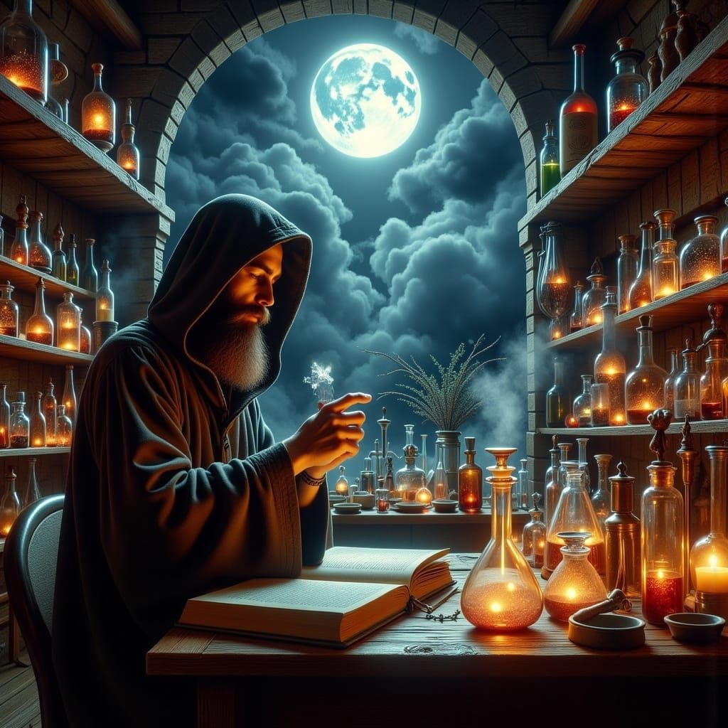 Mystical Alchemist in Dreamlike Laboratory