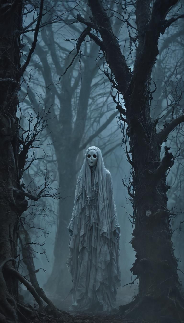 Ghostly Figures Lurk in a Haunted Gothic Forest