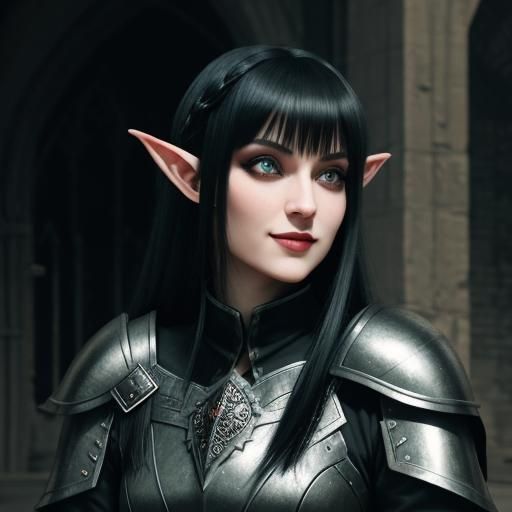 Gothic Half-Elf Cleric in Silver Plate Armor