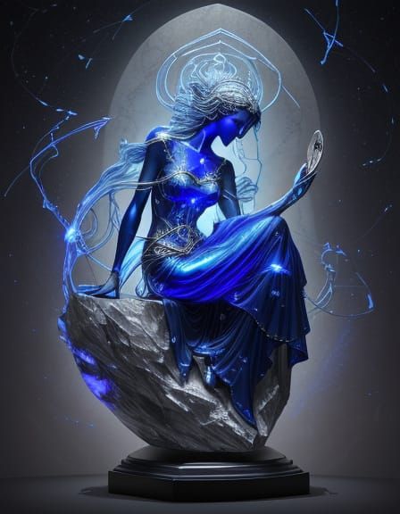 Surreal Lapis Lazuli Heart Statue with Ethereal Faces