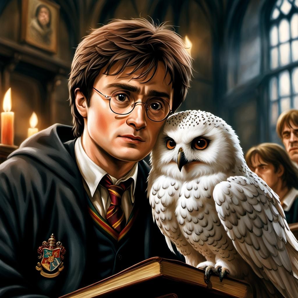 Harry Potter and Hedwig at Hogwarts
