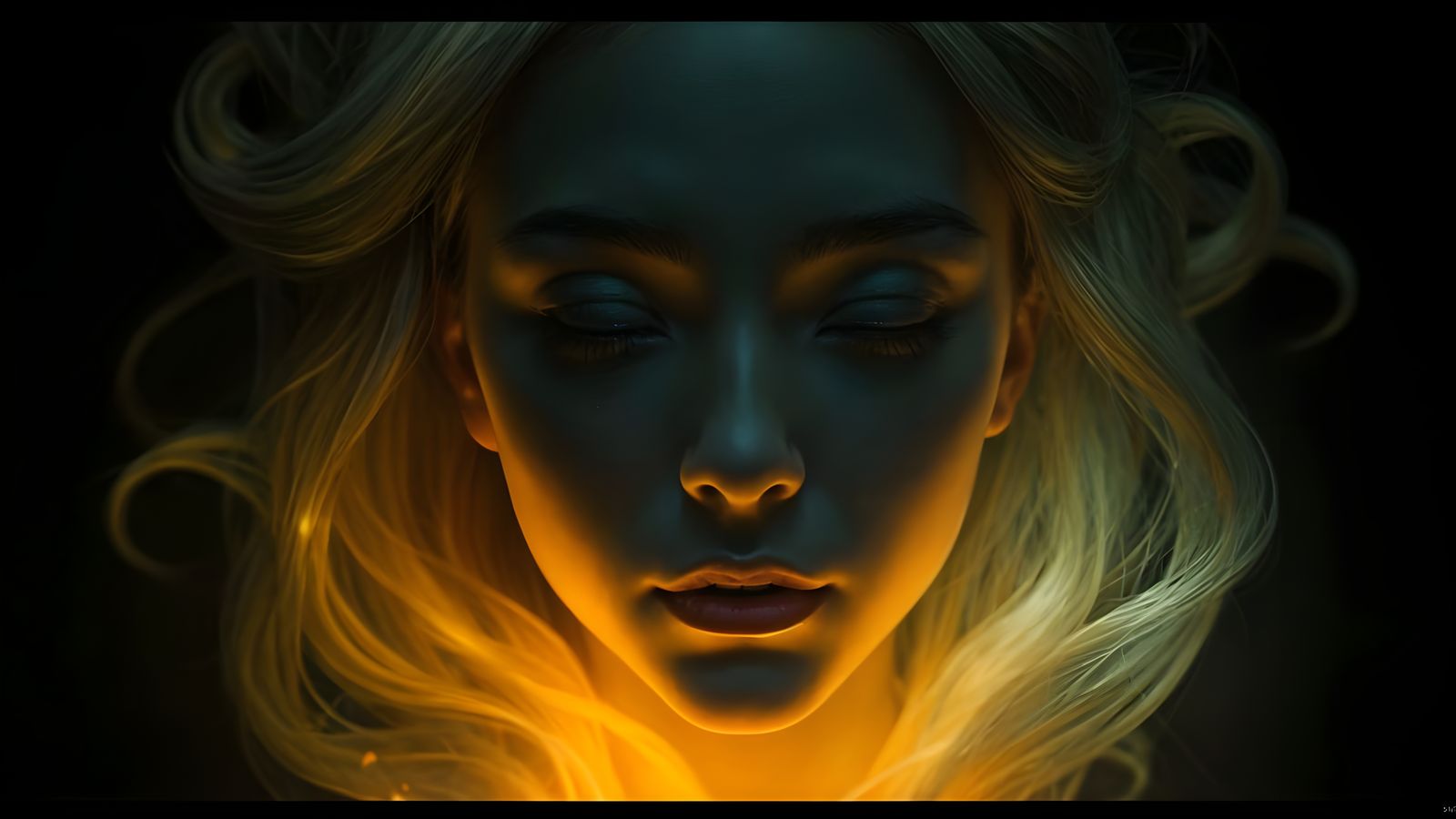 Ethereal Goddess with Radiant Forms in a Darkened Realm