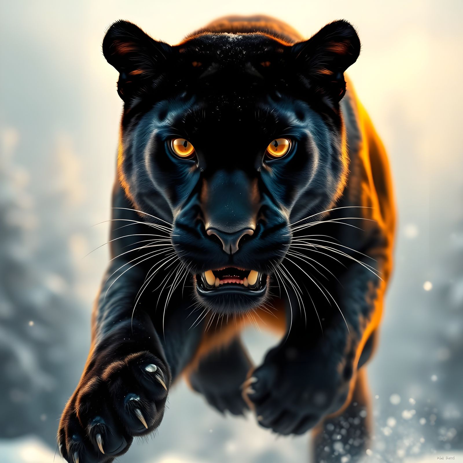 Majestic Black Panther in Hyper-Realistic Mid-Leap
