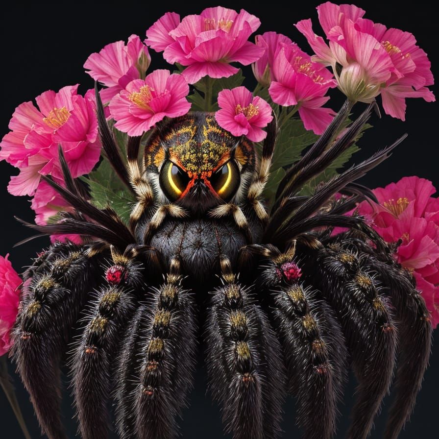 Cute Spider on Hollyhock Flower Macro Photograph