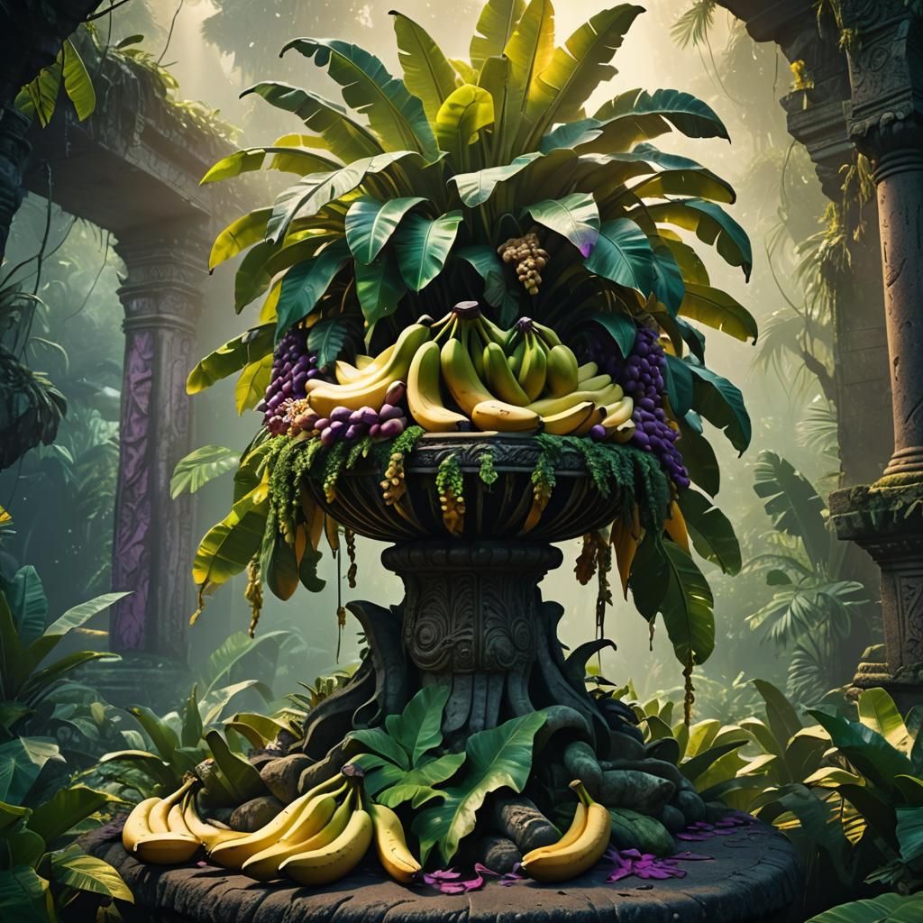 Jungle's Overflowing Basket of Bananas: Matte Painting