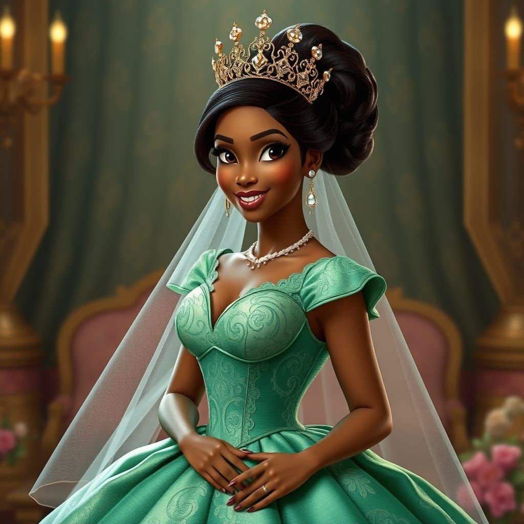 Princess Tiana in Green Wedding Gown, Art Nouveau Style