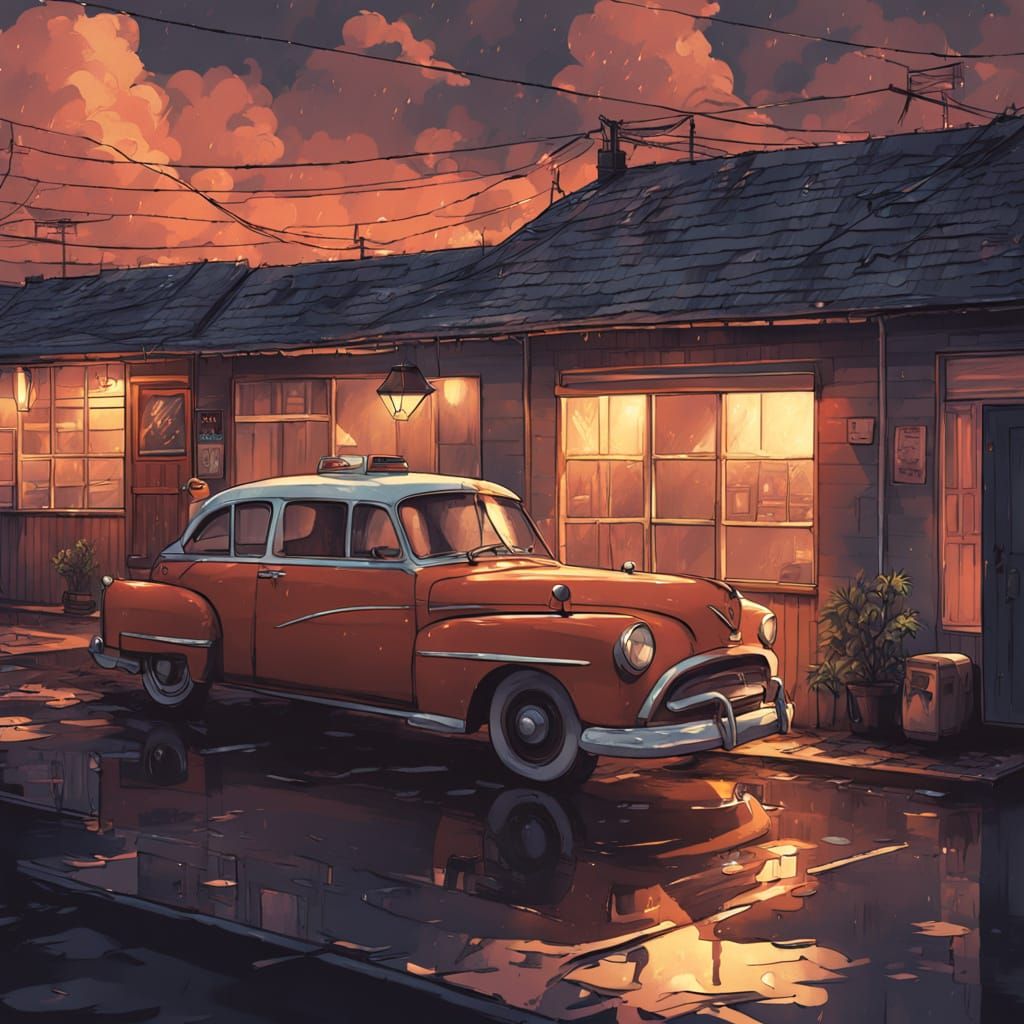 Vintage American Motel Radiates Warmth on a Moody 1950s Day