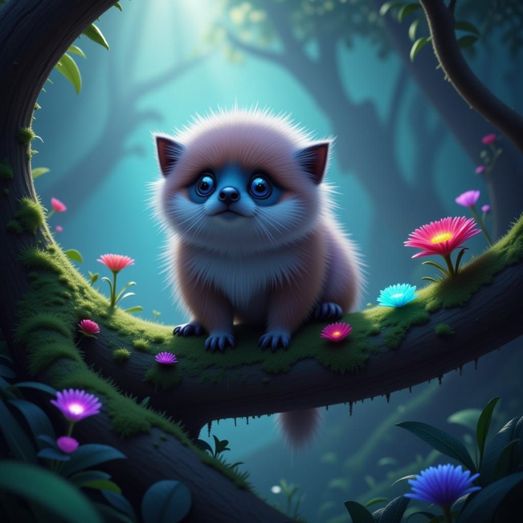 Cute Fluffy Creature in Enchanted Forest