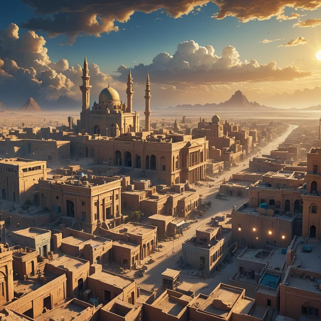 Hurghada Cityscape with Mythical Creatures in Digital Painti...