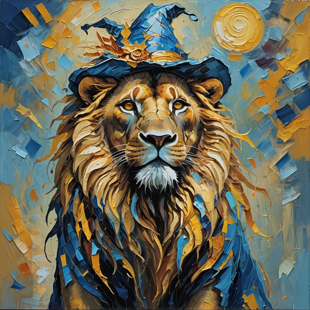 Lion Wizard in Fauvist Expressionism Oil Painting