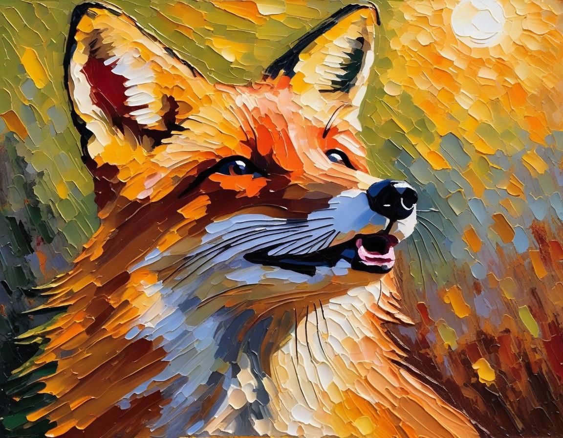 Fox Barking at Sunrise as Impasto Painting