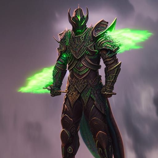 Epic Half-Dragon Knight in Neon Armor