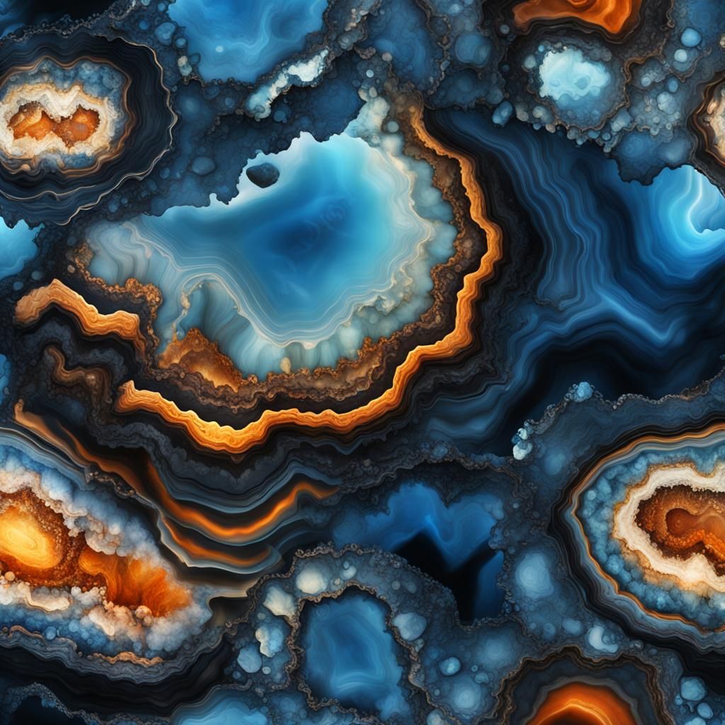 Abstract Blue-Black Agate Fortification in Digital Painting