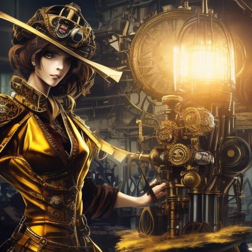 Steampunk Ukrainian Supermodel Poses by Engine