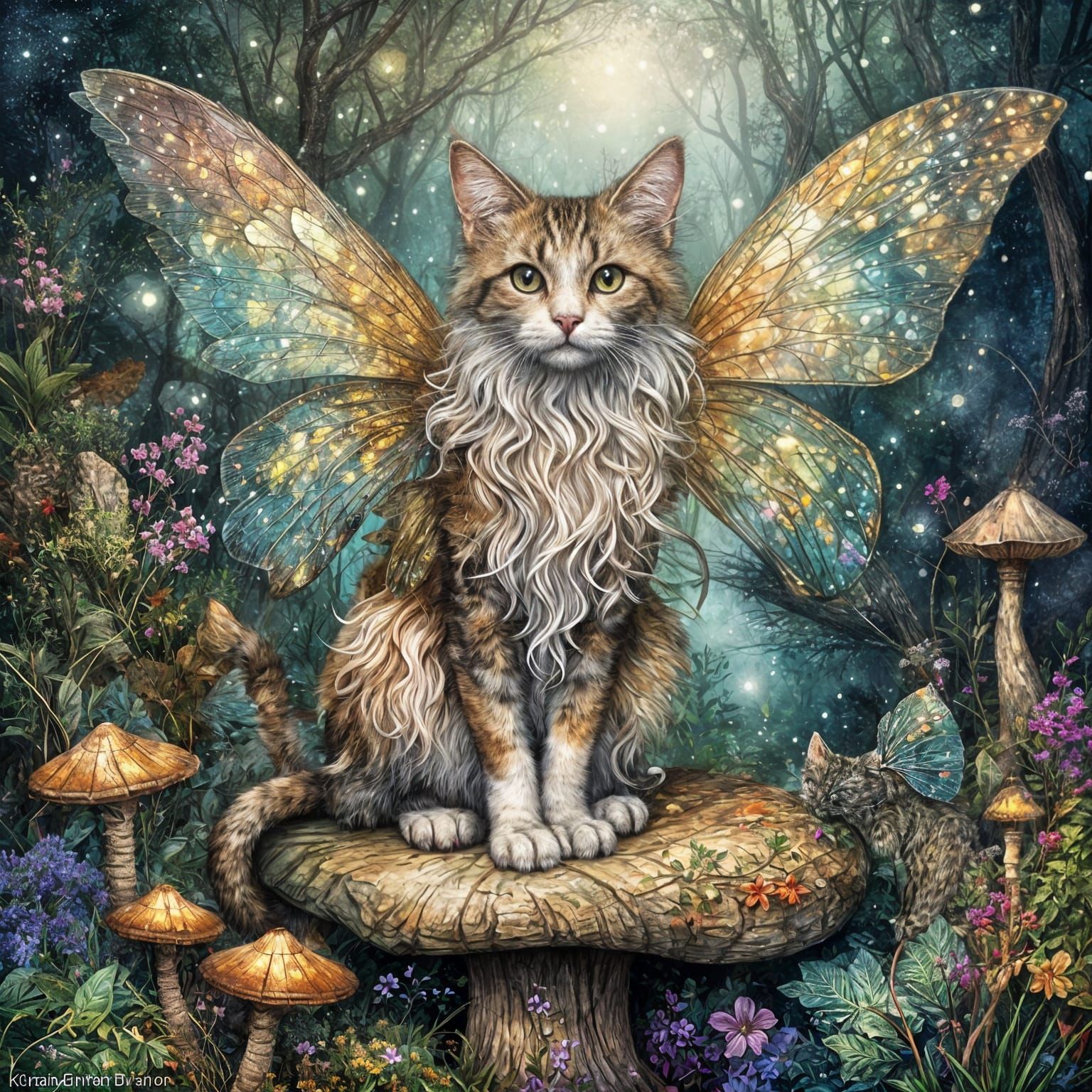 Enchanting Fairy Cat Tapestry Art