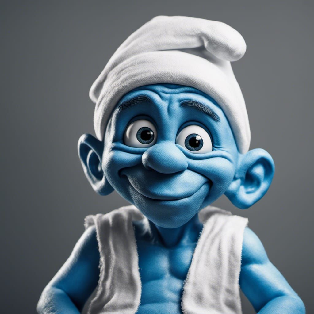 Hyperrealistic Portrait of a Blue Smurf with Diaper