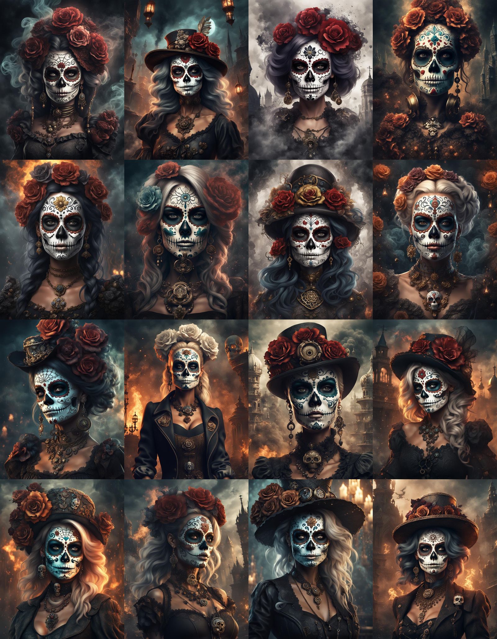 Sugar Skull Pamela Anderson in Dark Steampunk Style