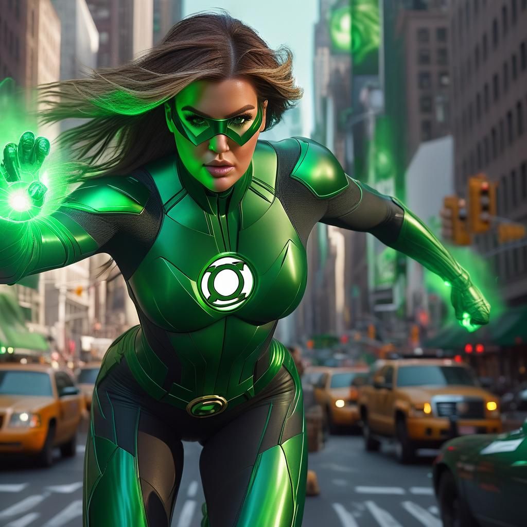 Green Lantern Soaring Through New York: Digital Art