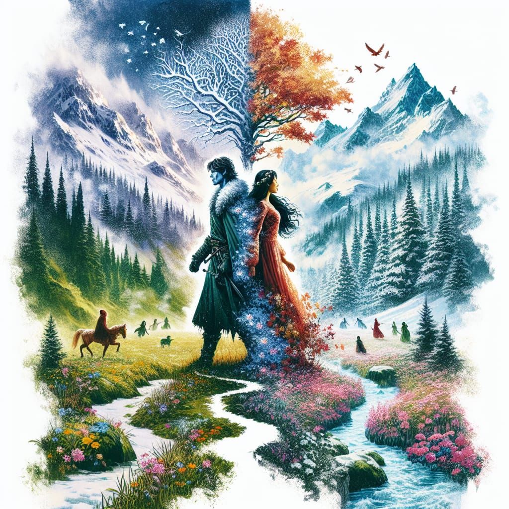 Seasonal Duality Portrait in Graphic Novel Style