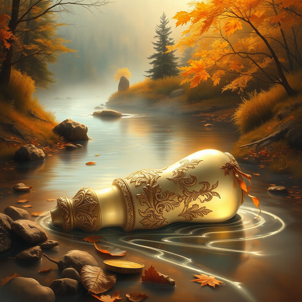 Golden Autumn River Flowing from Ornate Vase