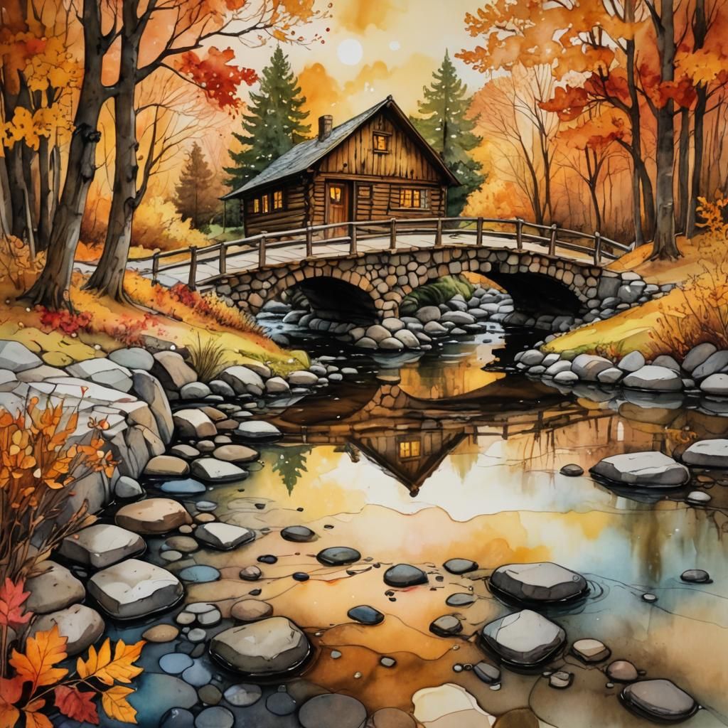 Ethereal Creek Crossing in Alcohol Ink Style