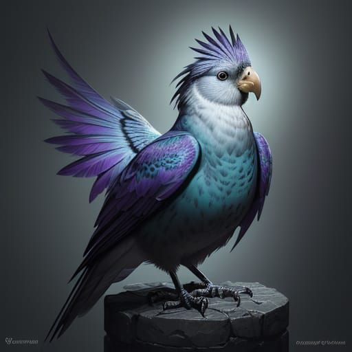 Ethereal Cockatiel Offers Ancient Coin in Mystical Art Nouve...