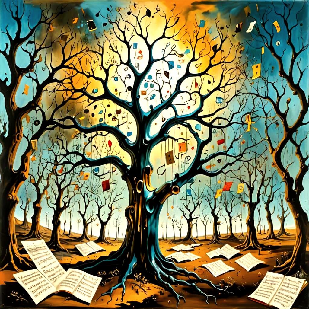 Surreal Steampunk Forest with Musical Trees