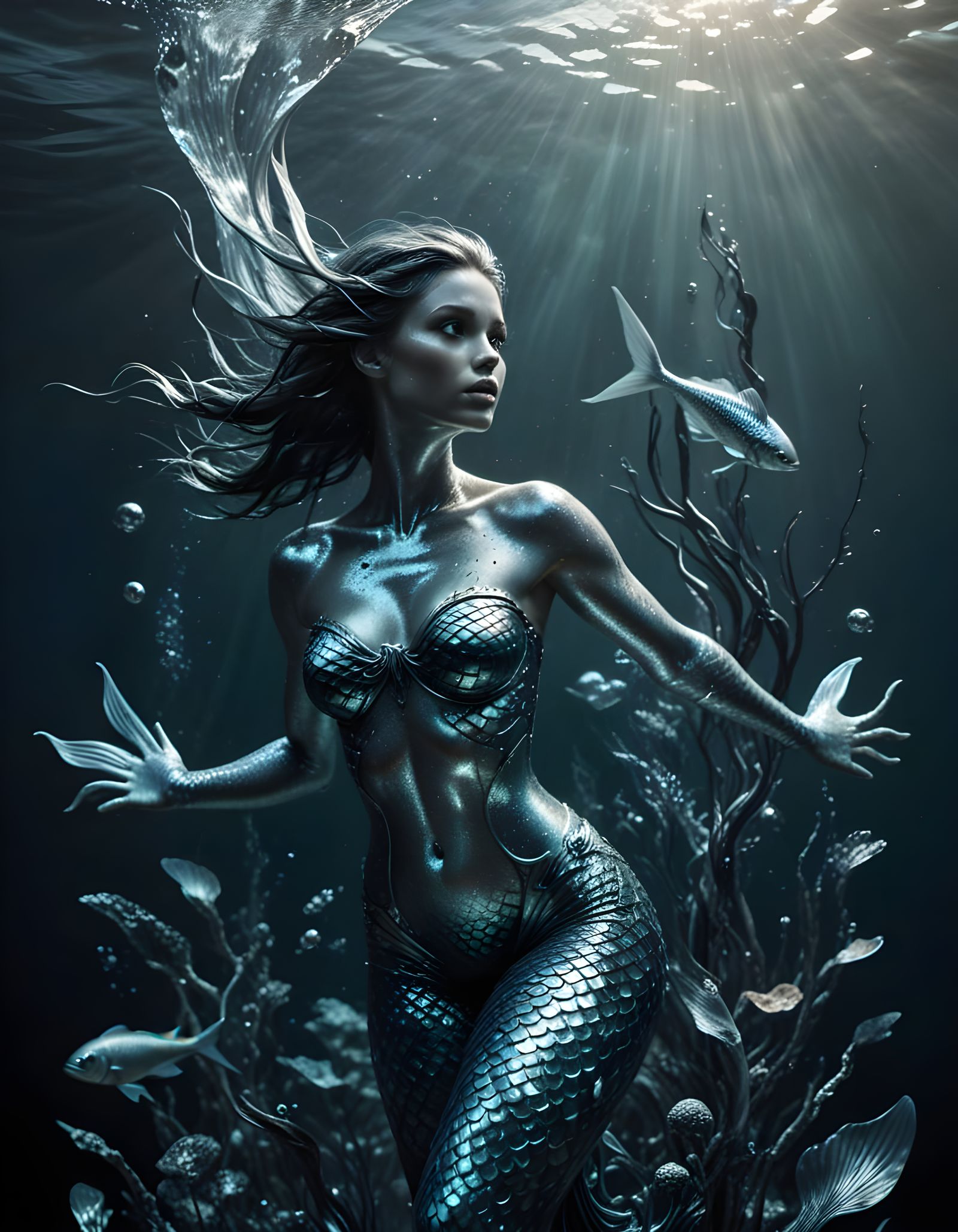 A Melancholy Mermaid in Hyperrealistic Splendor