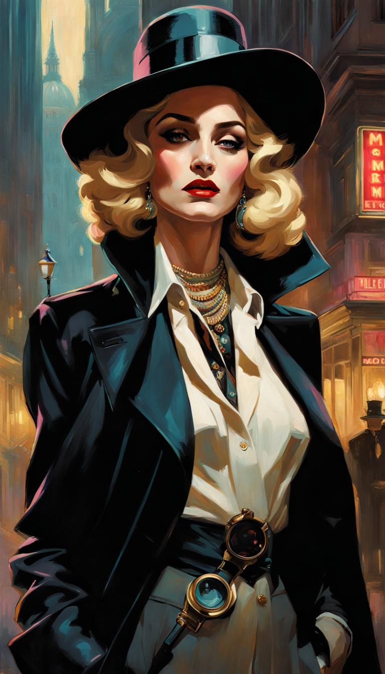 Steampunk Madonna as Art Deco Noir Detective