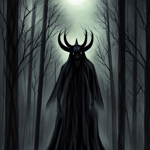 Black Horror Ghost in Dark Forest
