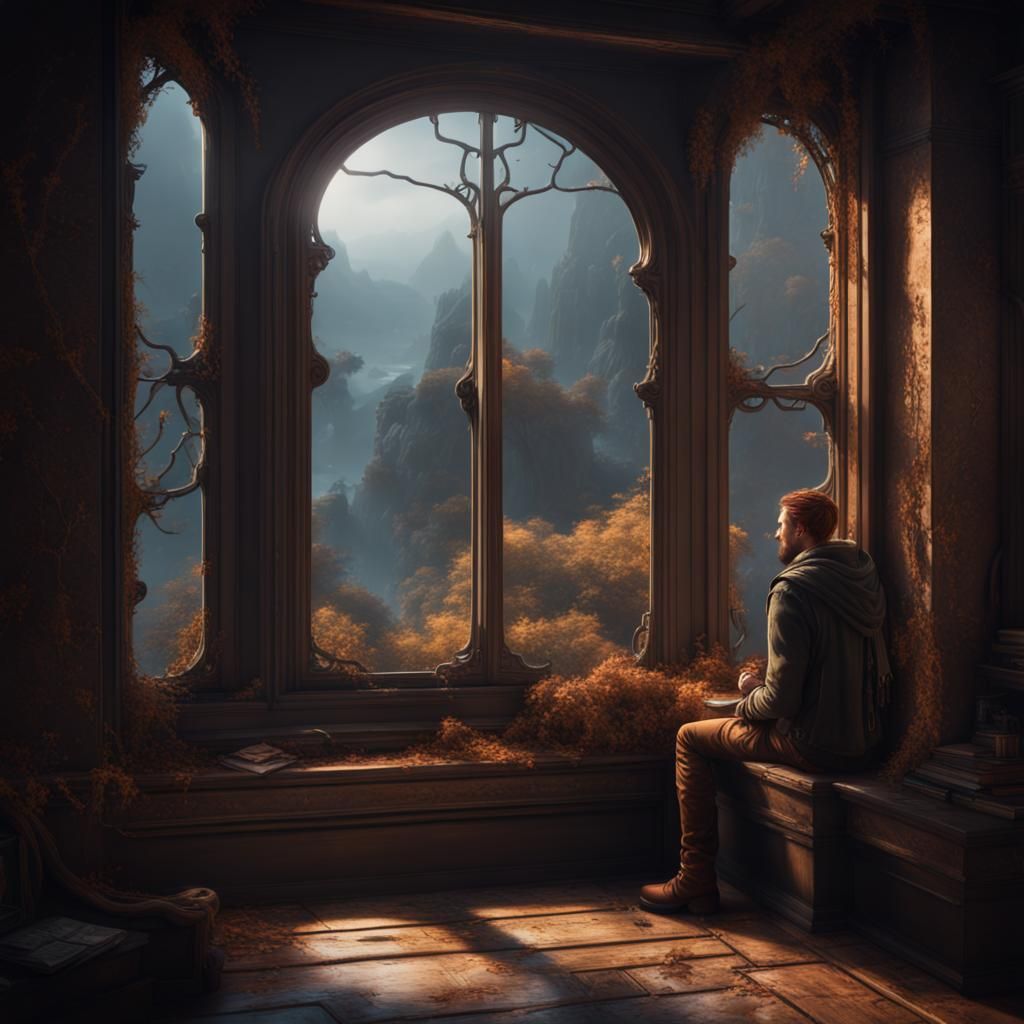Intricate Matte Painting of a Figure by a Window