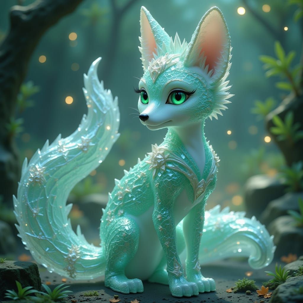 Ethereal Crystal Fox Goddess in a Whimsical Dreamworld
