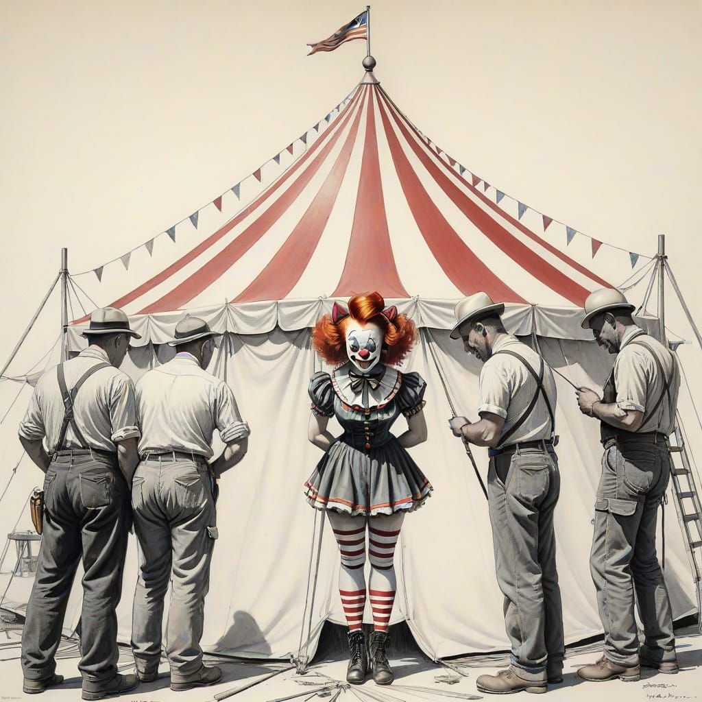 Happy Clown in Vintage Circus Tent Scene