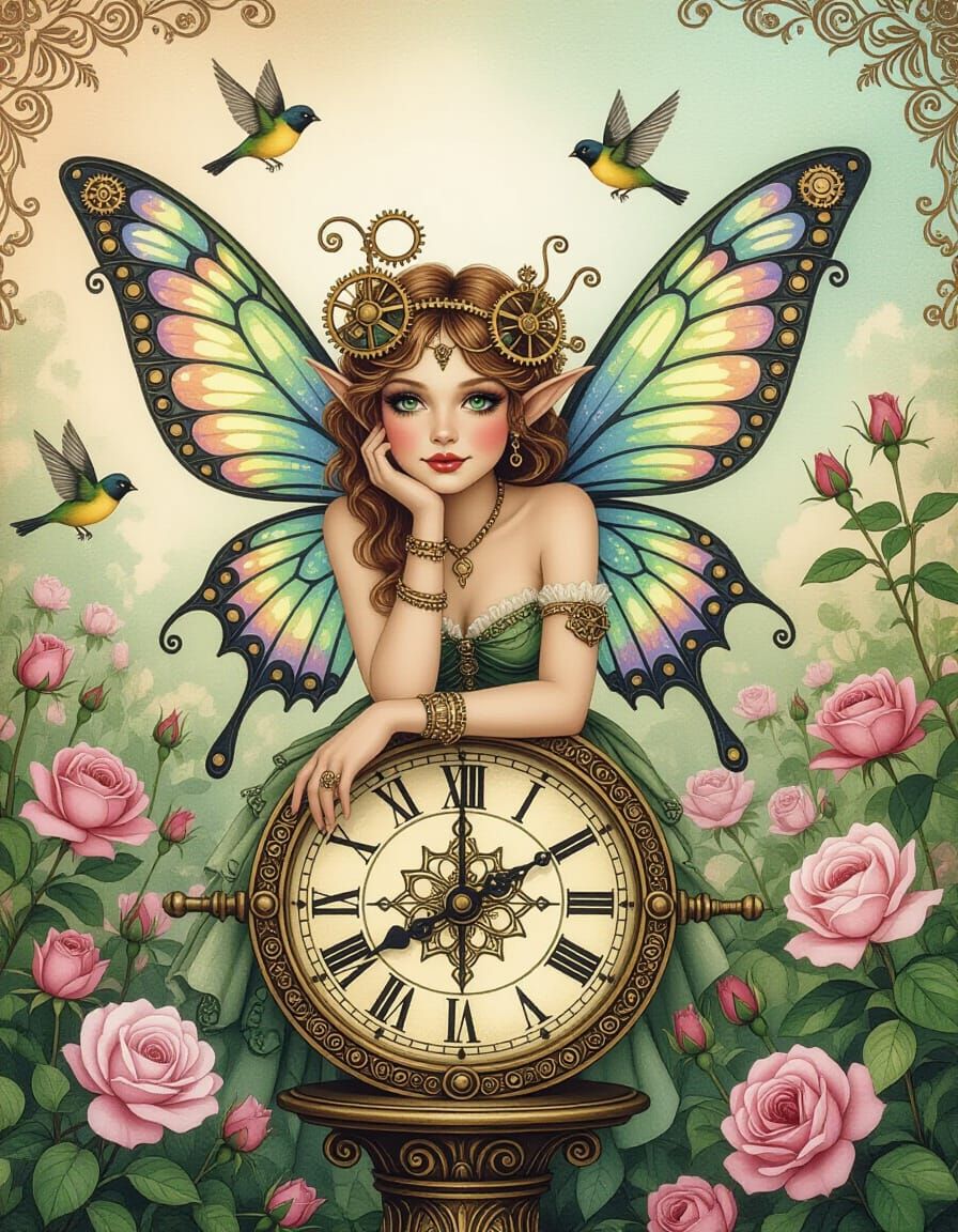 Steampunk Fairy Portrait in Airbrush Style