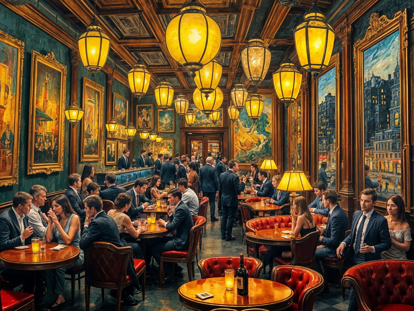 Mysterious Night Cafe Scene in Vibrant Van Gogh Style