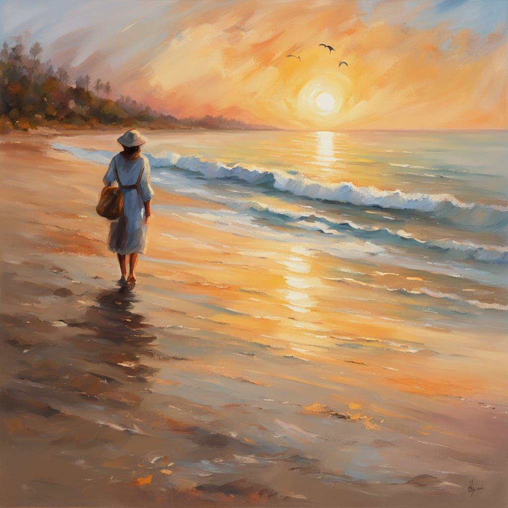 Impressionist Seaside Scene with Gentle Waves