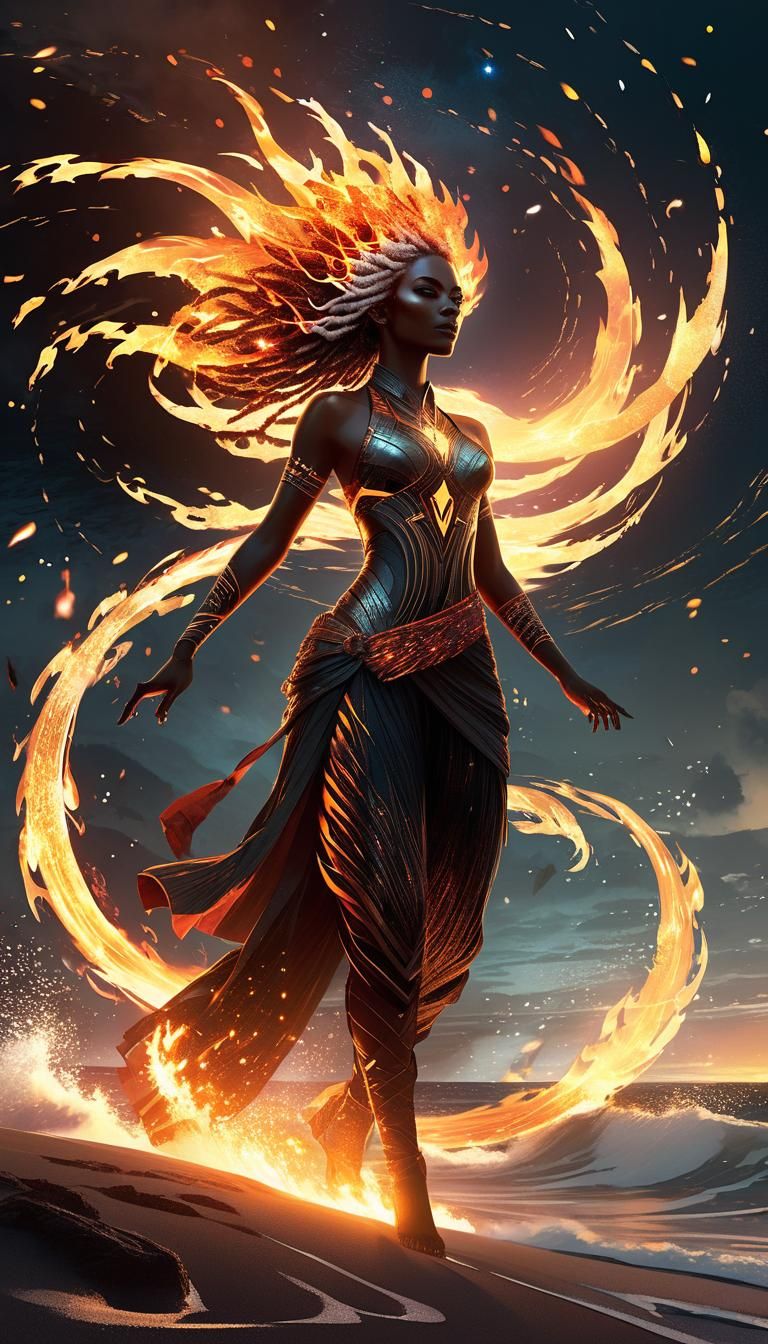 Fiery Astral Girl in a Grotesque Inferno