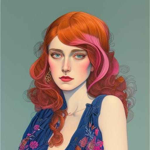 Detailed Portrait of Woman with Swirling Magic Hair